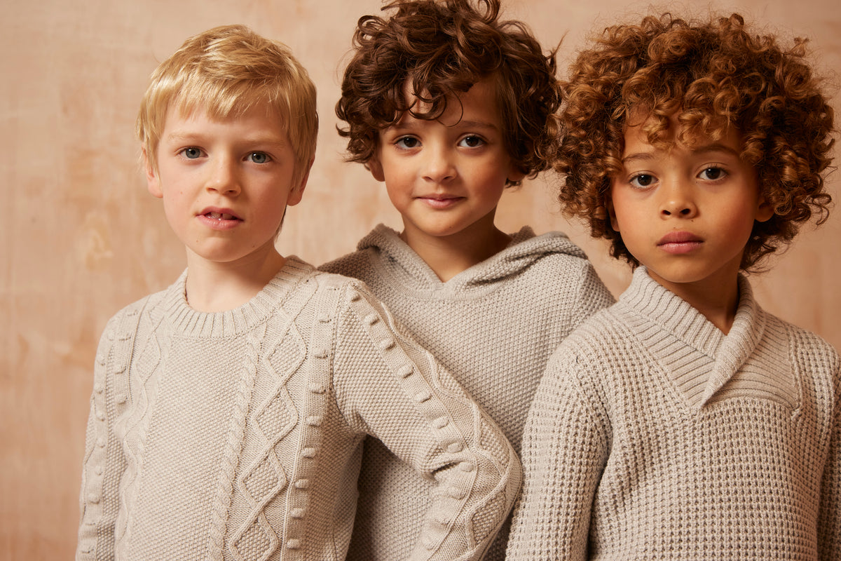 Schal-Waffelstrickpullover | Stein