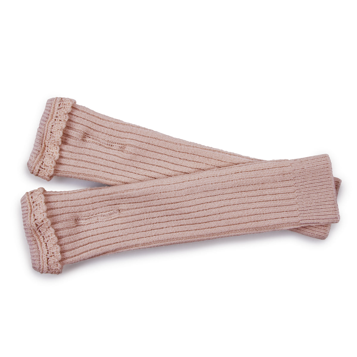 Mady Ribbed Merino Wool Mittens with Lace Frill
