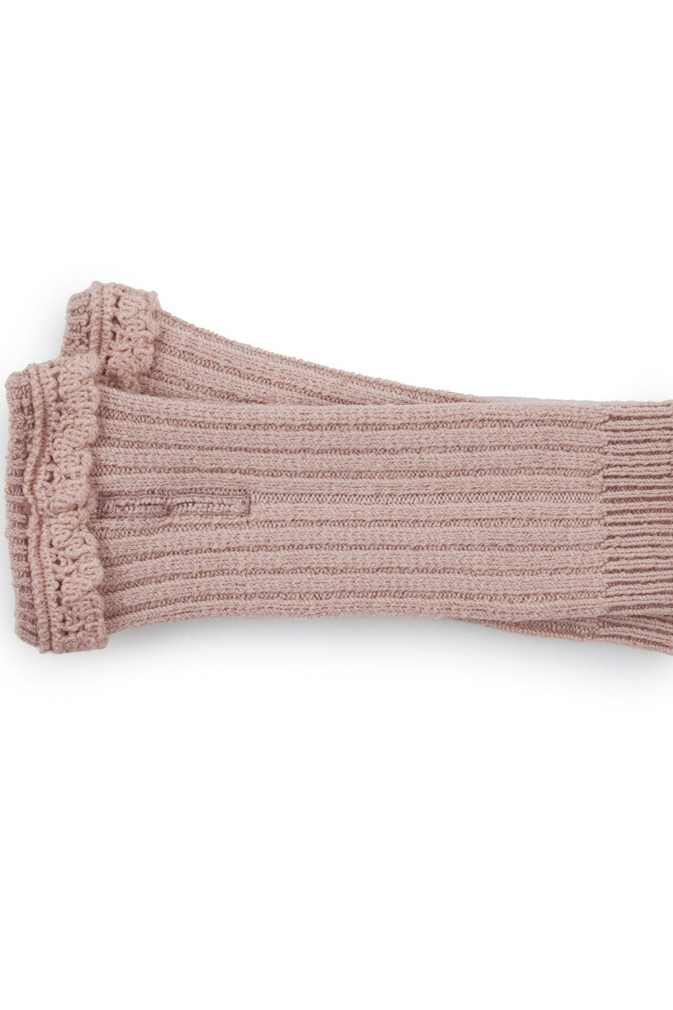 Mady Ribbed Merino Wool Mittens with Lace Frill