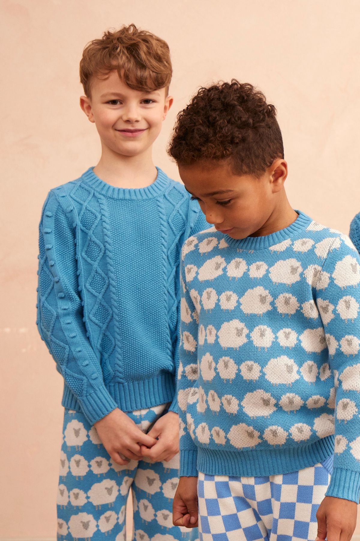 Cable Popcorn Jumper in Iceland Blue organic cotton/cashmere – front view