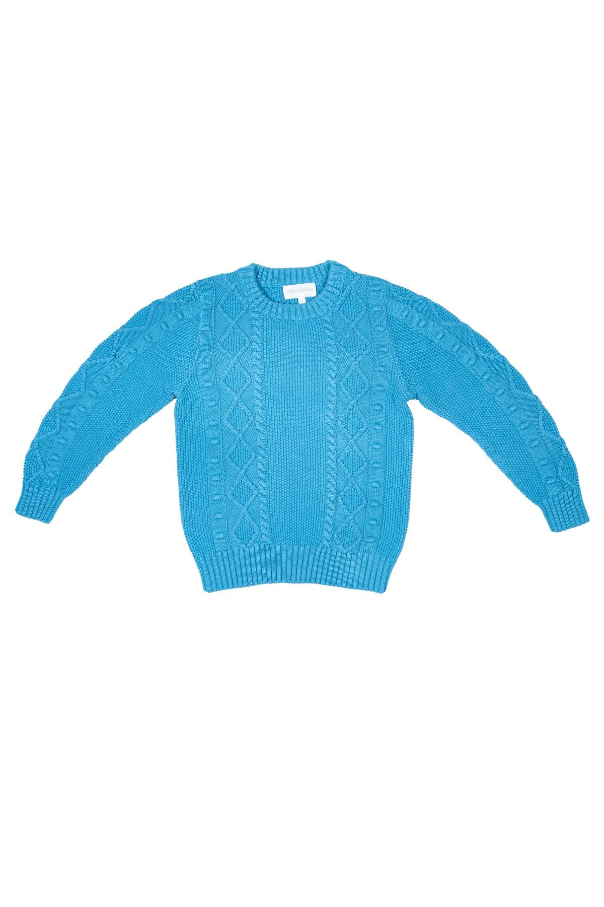 Cable Popcorn Jumper in Iceland Blue organic cotton/cashmere – product flat