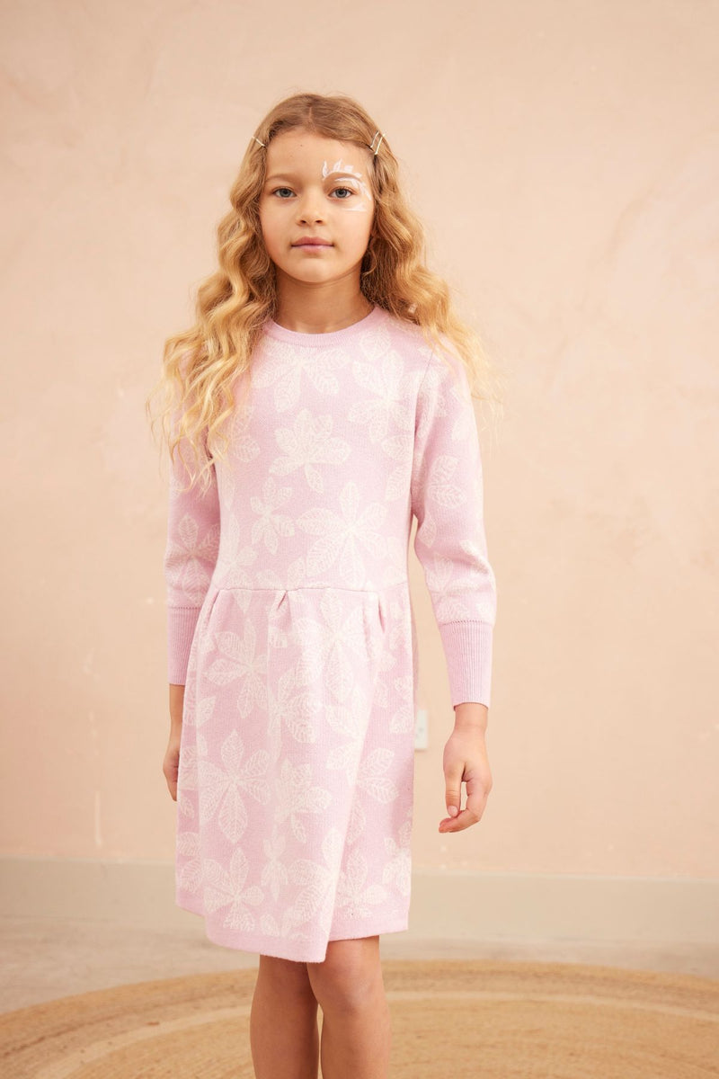 MIKA & MILO Chestnut Leaves Dress | Bubble Gum - - organic cotton cashmere