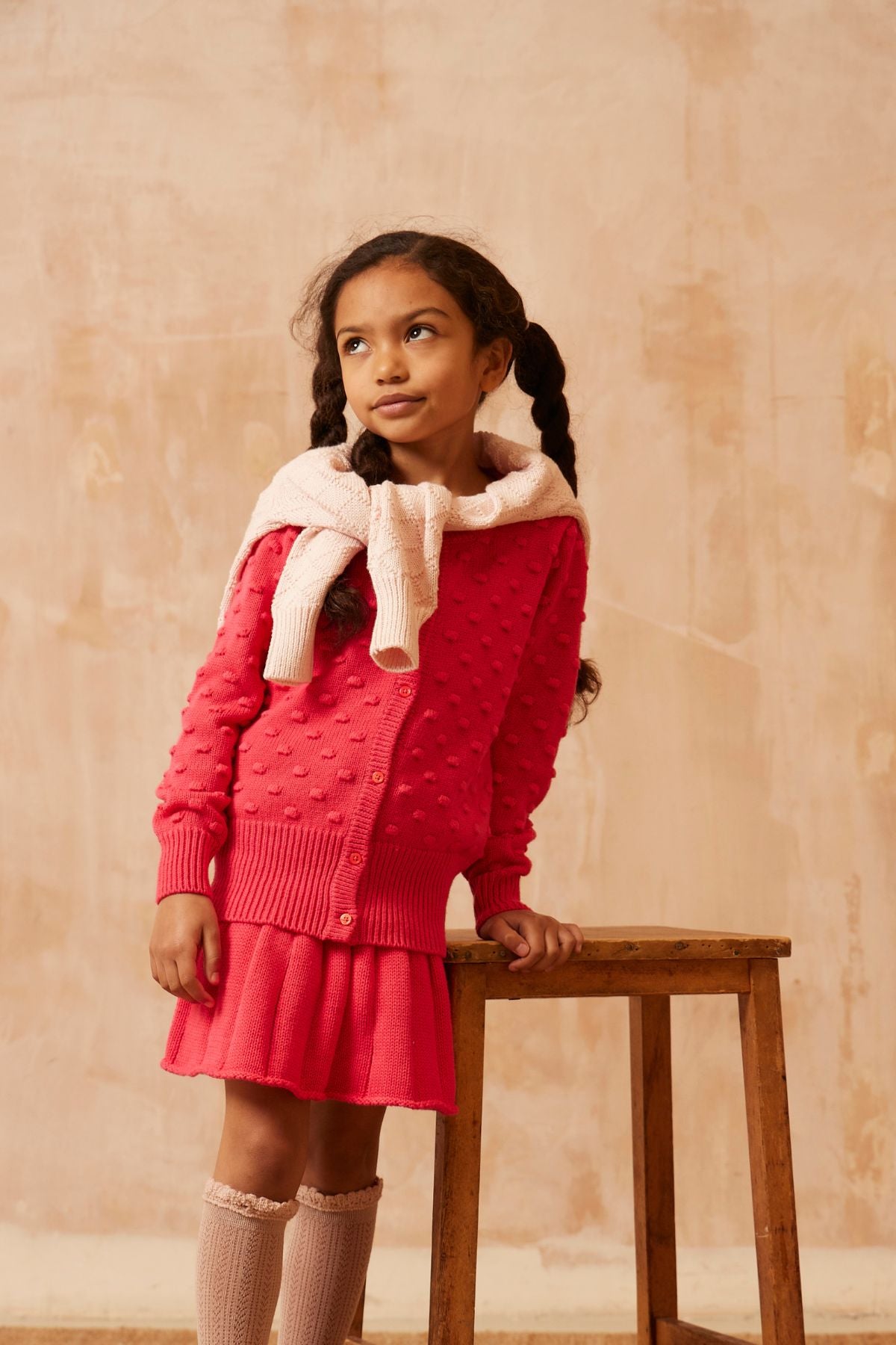 Popcorn Knit Cardigan | Raspberry