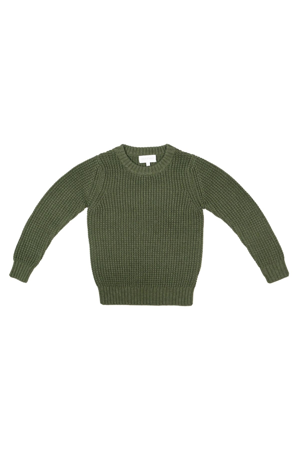 Waffle knit jumper in Avocado in organic cotton cashmere, product flat