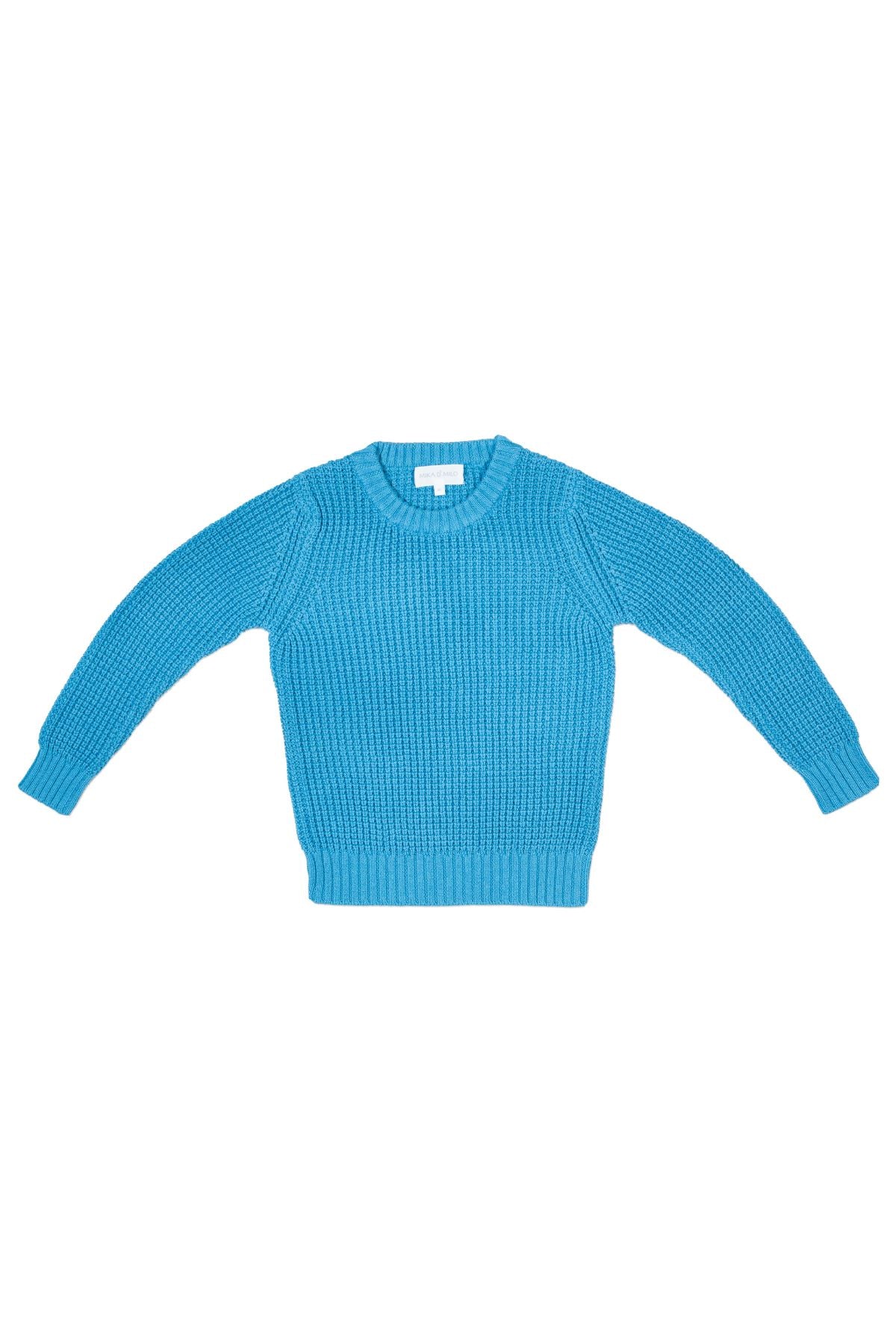 Waffle knit jumper in Iceland Blue in organic cotton cashmere, product flat