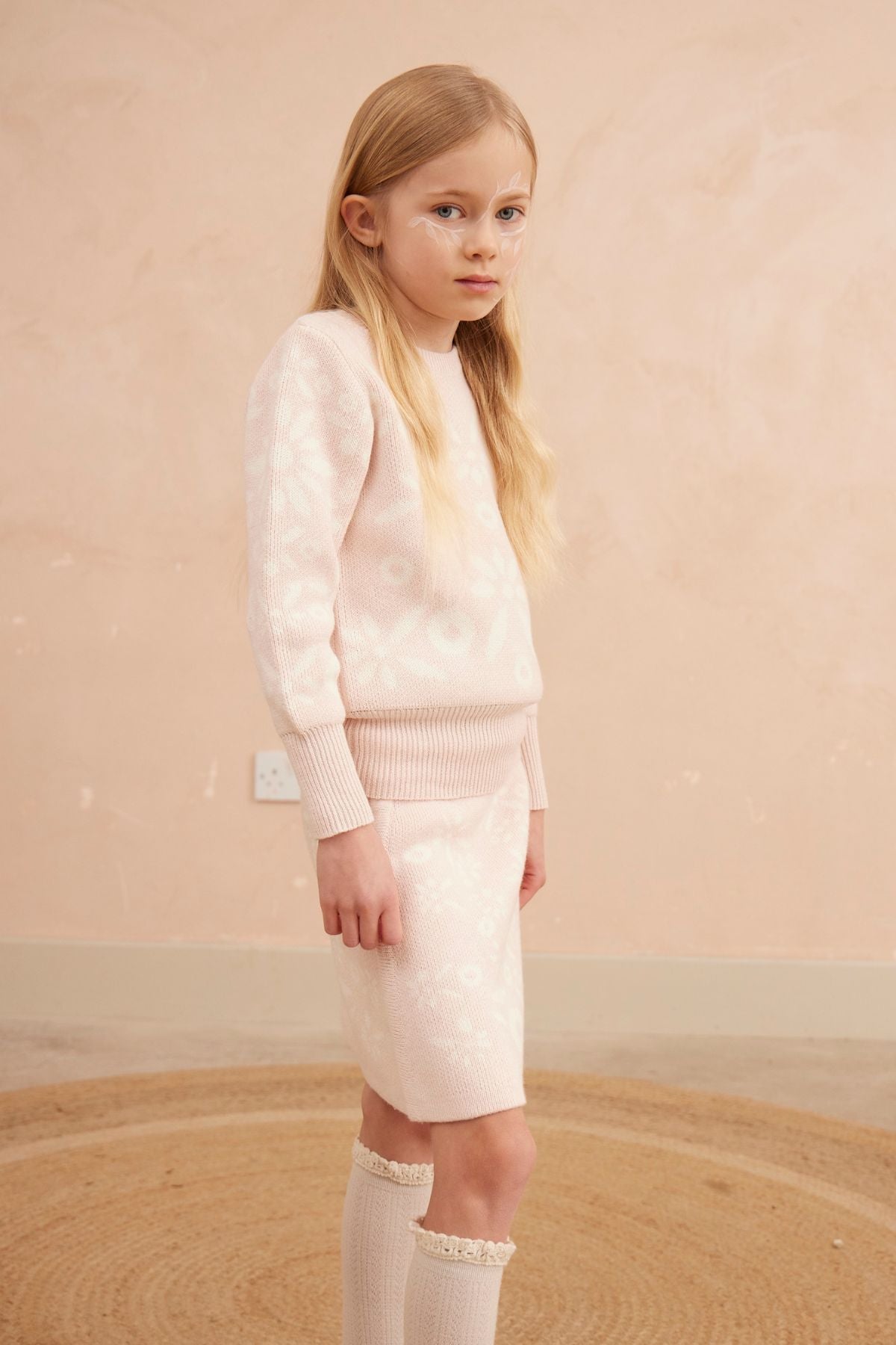 MIKA & MILO Snowflake Blossom Pencil Skirt | Blush - - organic cotton cashmere