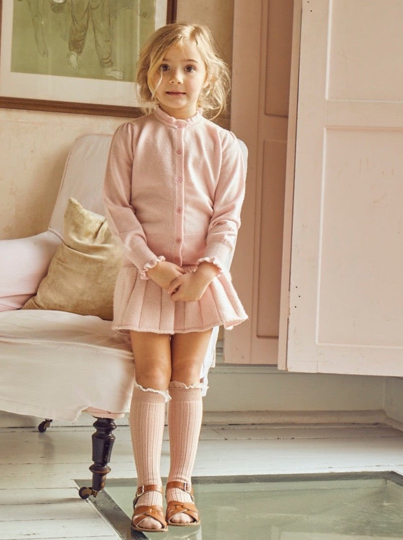 MIKA & MILO Ruffled Neck Cardigan | cashmere/merino - - organic cotton cashmere