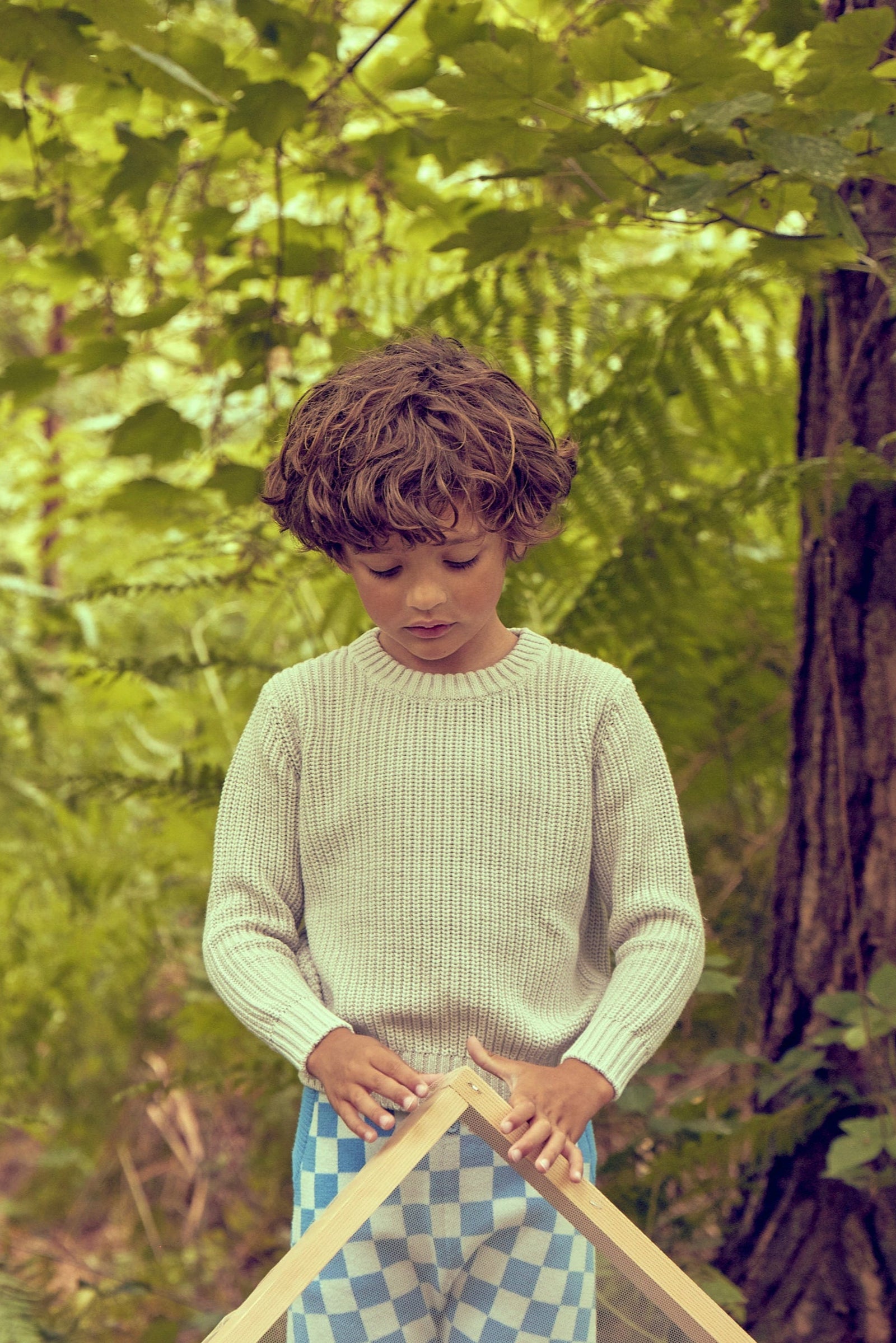 MIKA & MILO Boys Fisherman Jumper | Chalk - - organic cotton cashmere