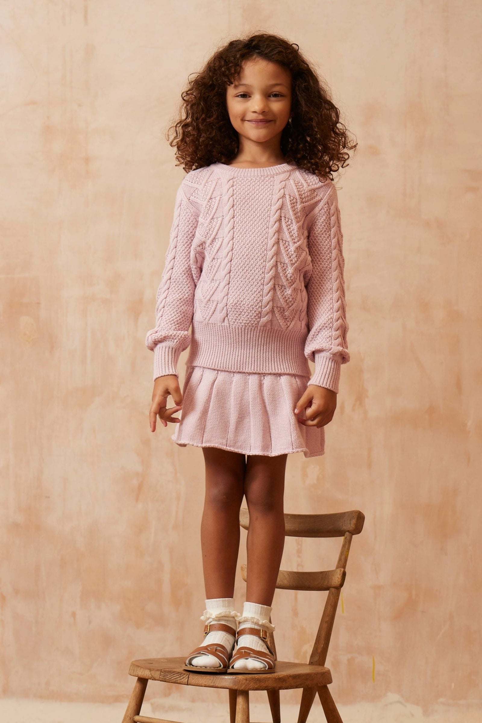 MIKA & MILO Chevron Cable Knit Jumper | Lilac - - organic cotton cashmere
