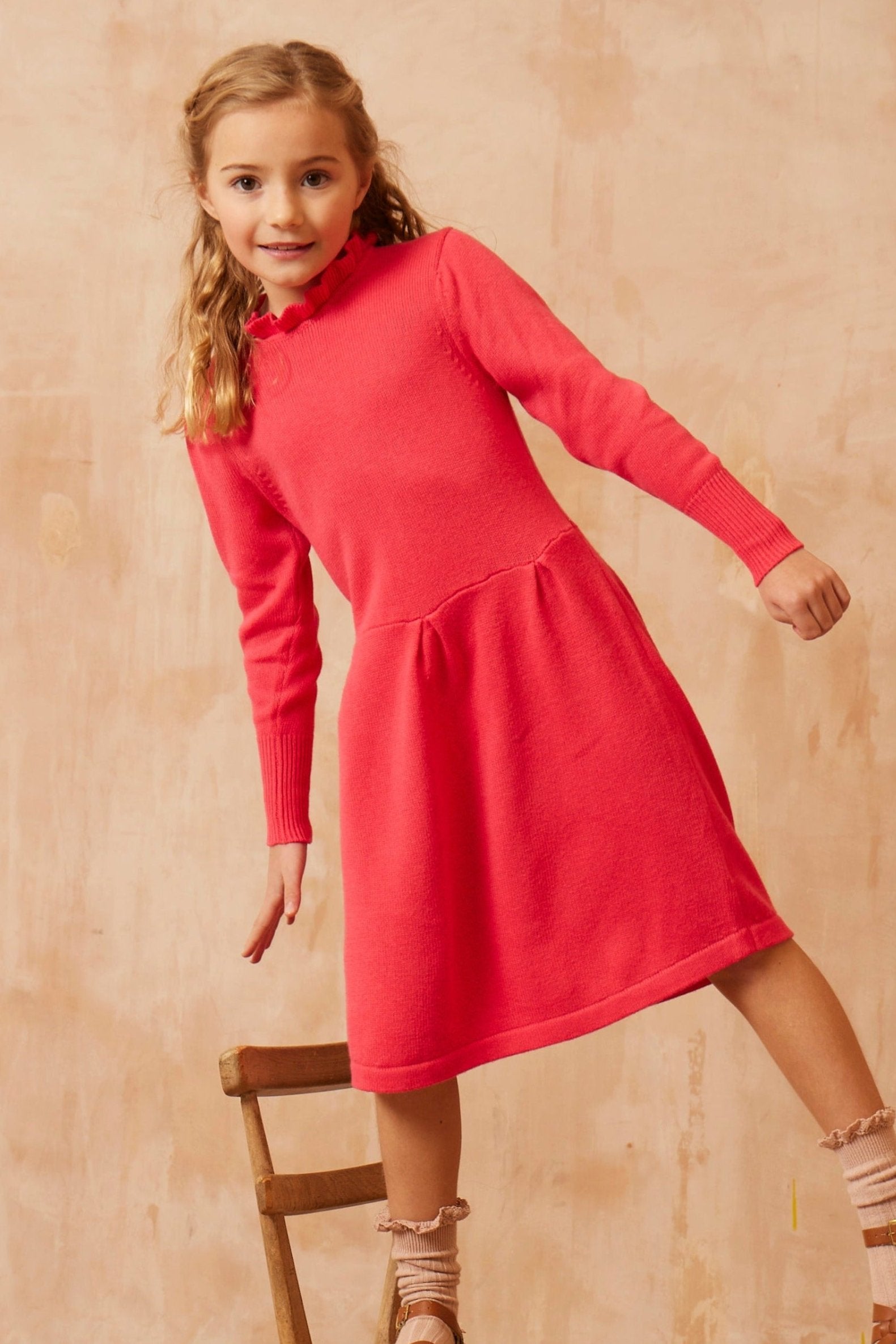 MIKA & MILO Ruffled Collar Dress | Raspberry - - organic cotton cashmere