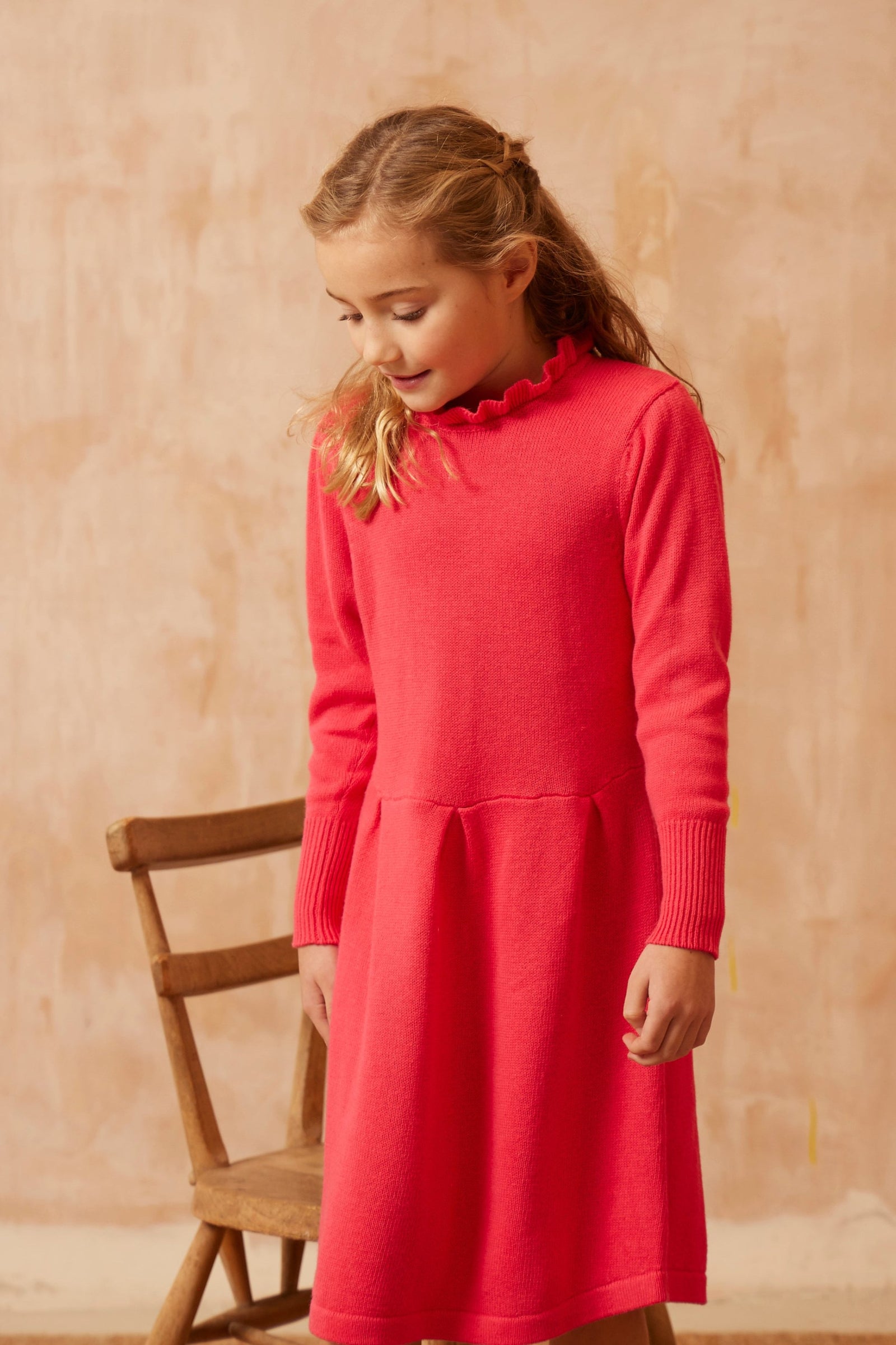 MIKA & MILO Ruffled Collar Dress | Raspberry - - organic cotton cashmere