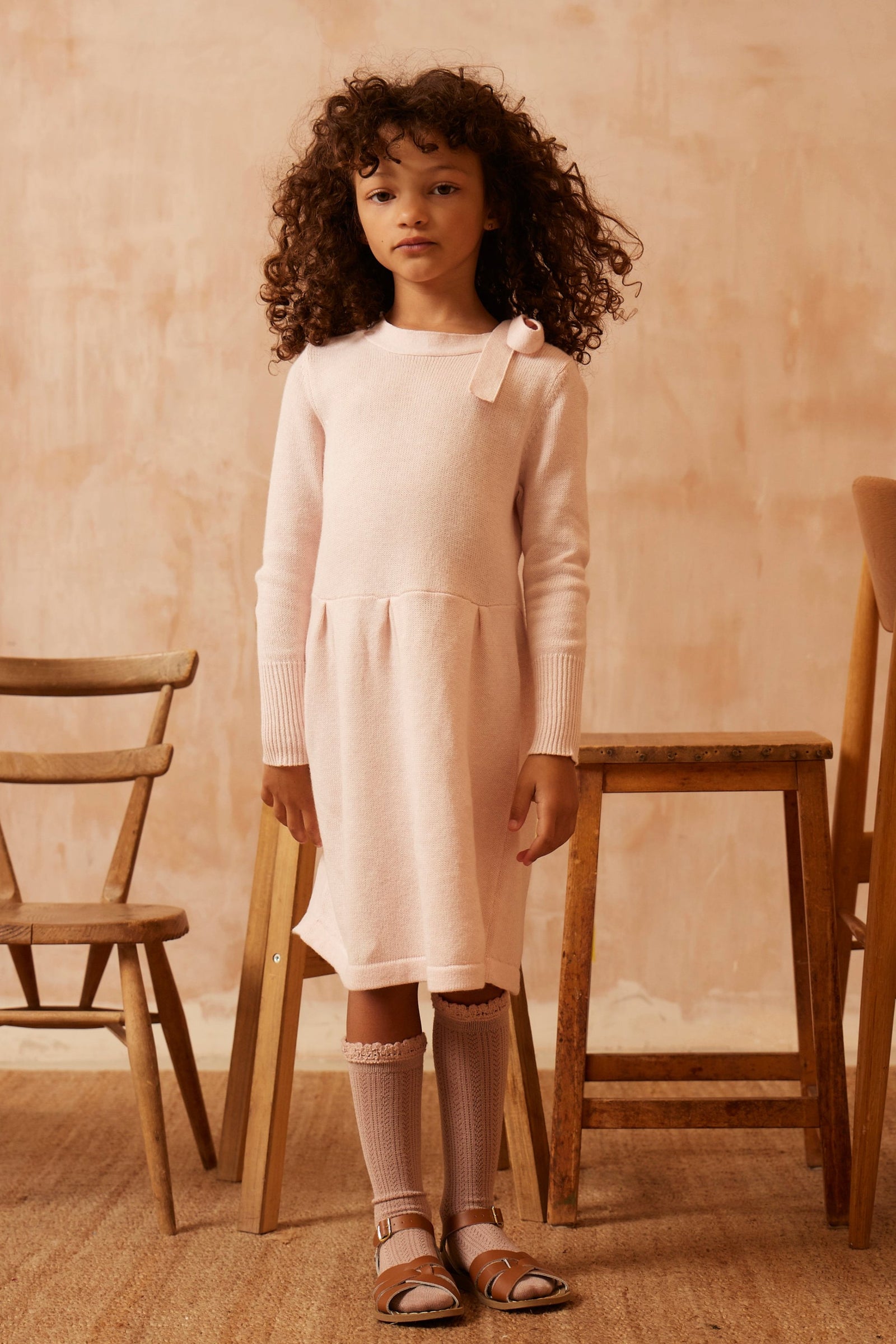 MIKA & MILO Ribbon Tie Dress | Blush - - organic cotton cashmere