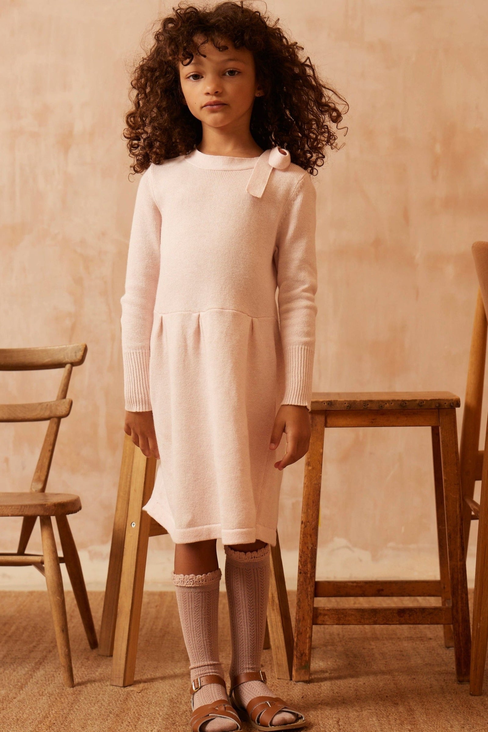 MIKA & MILO Ribbon Tie Dress | Blush - - organic cotton cashmere