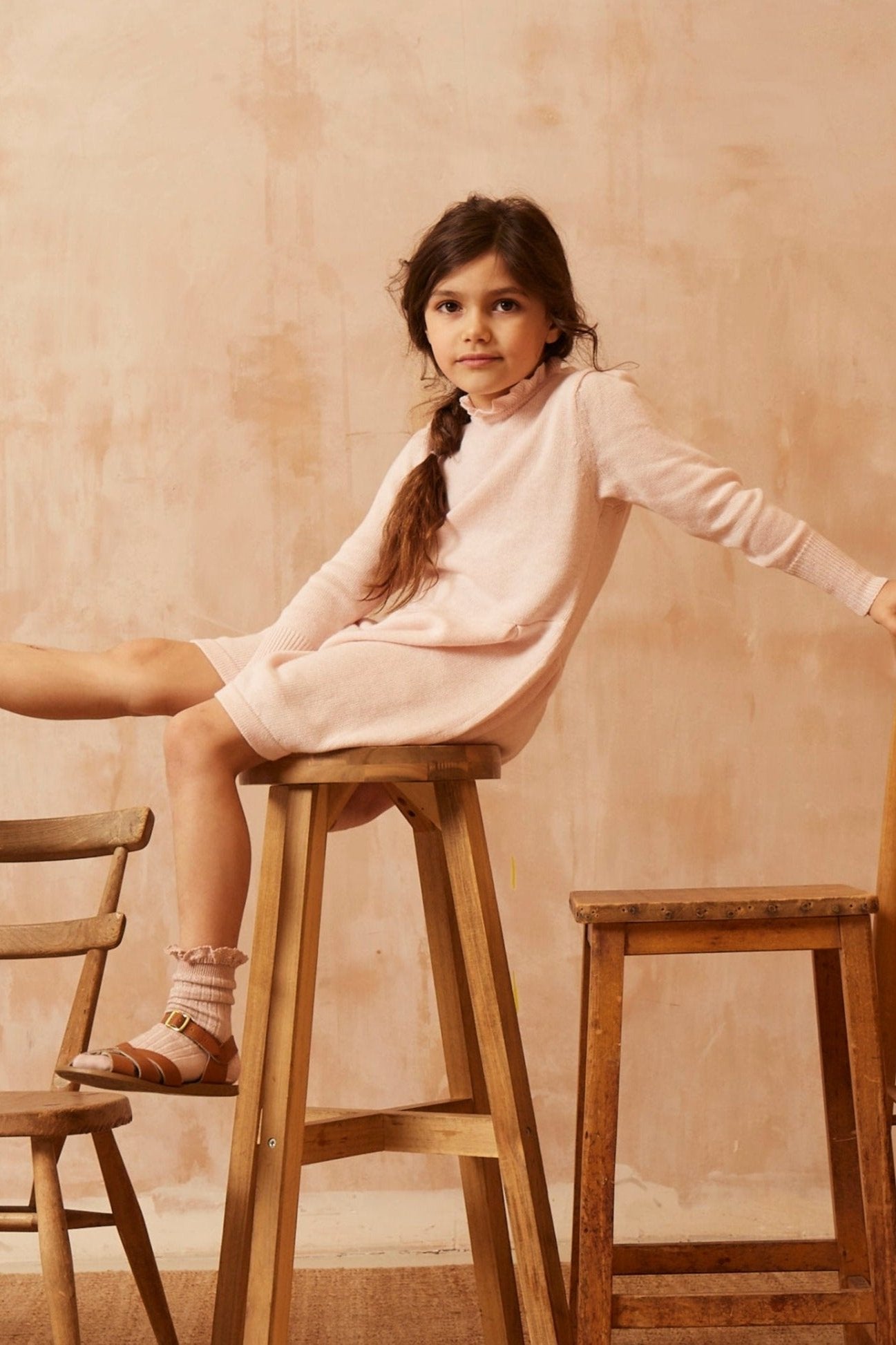 MIKA & MILO Ruffled Collar Dress | Blush - - organic cotton cashmere