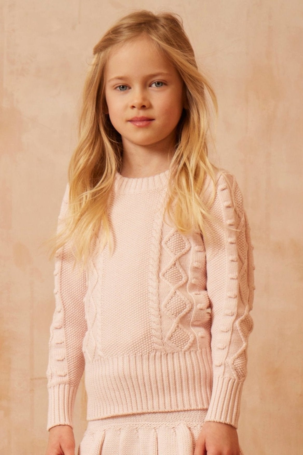 cute girls organic cotton cable popcorn knit sweater