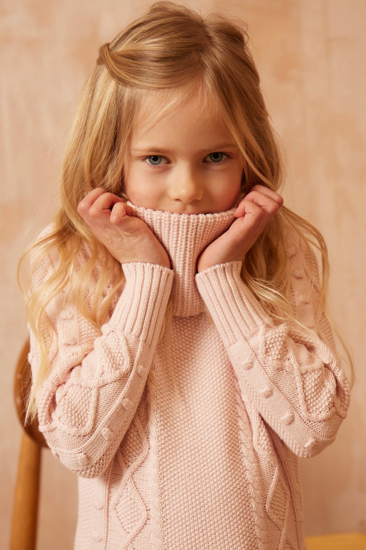 cute girls organic cotton cable popcorn knit sweater