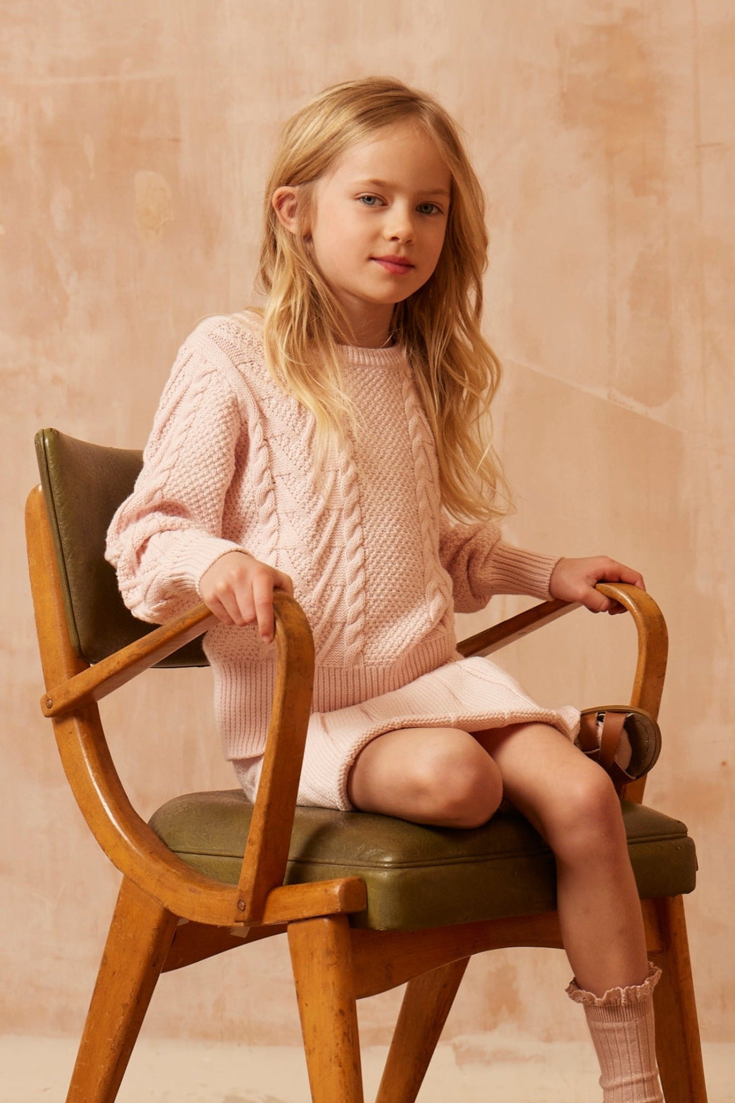 MIKA & MILO Chevron Cable Knit Jumper | Blush - - organic cotton cashmere