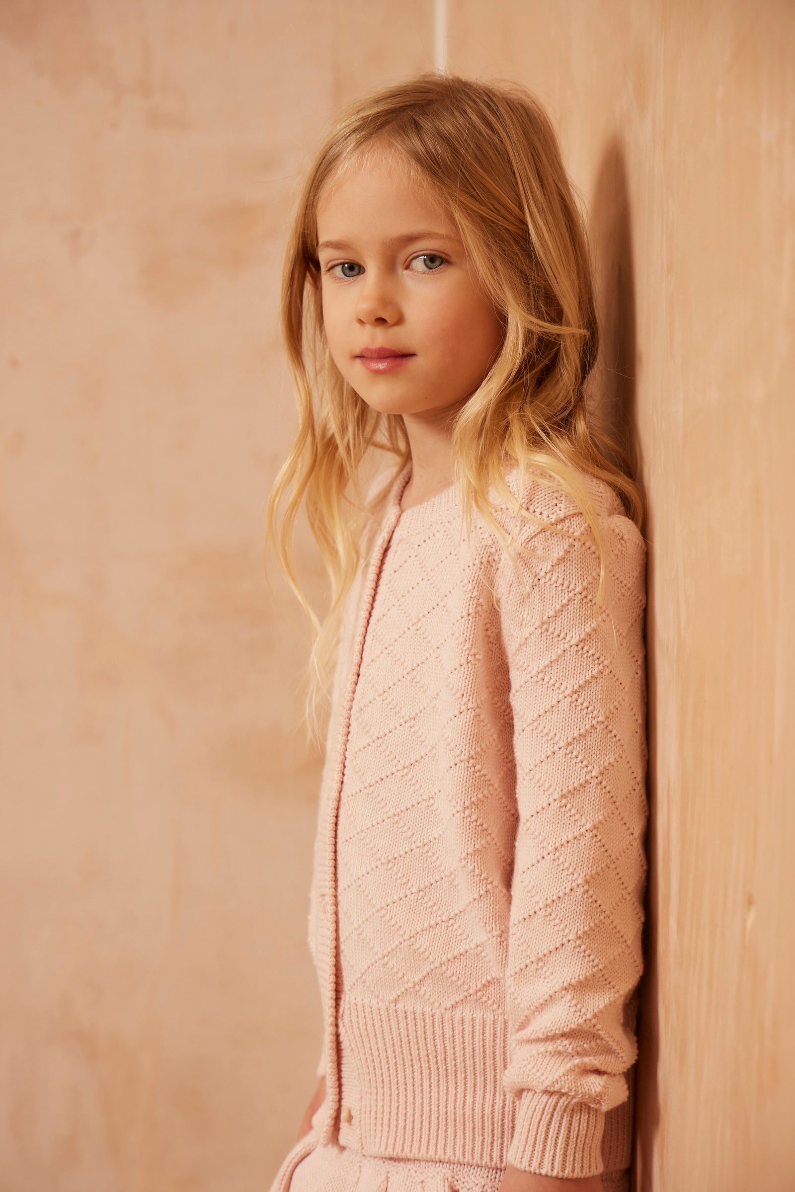 MIKA & MILO Diamond Knit Cardigan | Blush - - organic cotton cashmere