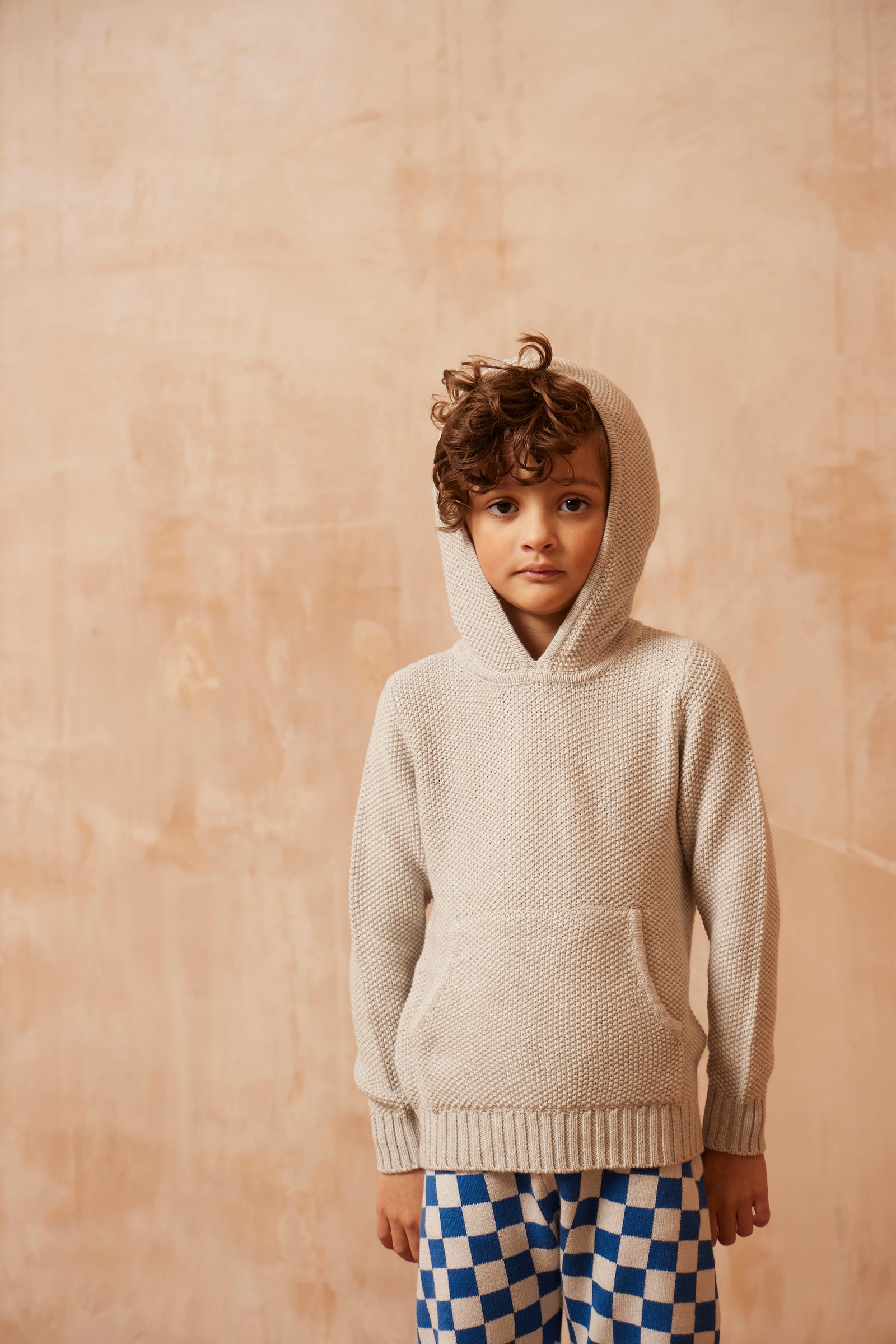 MIKA & MILO Moss Stitch Hoodie | Grey - - organic cotton cashmere
