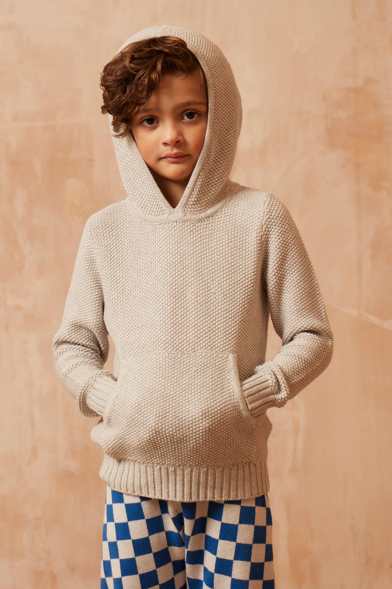 MIKA & MILO Moss Stitch Hoodie | Grey - - organic cotton cashmere