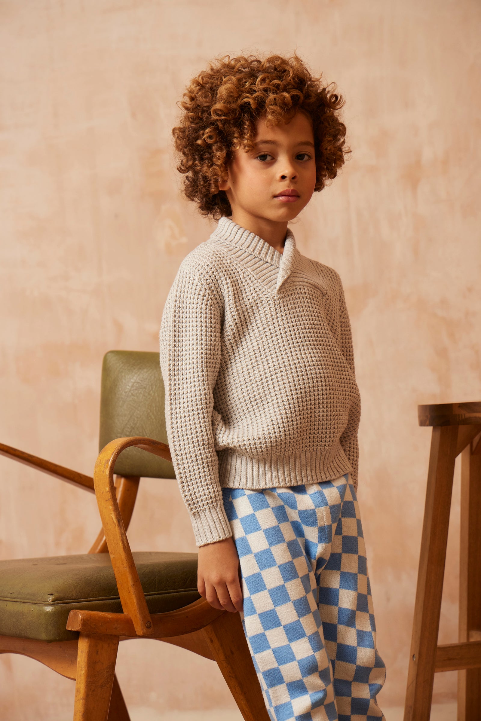 MIKA & MILO Shawl Waffle Knit Jumper | Grey - - organic cotton cashmere
