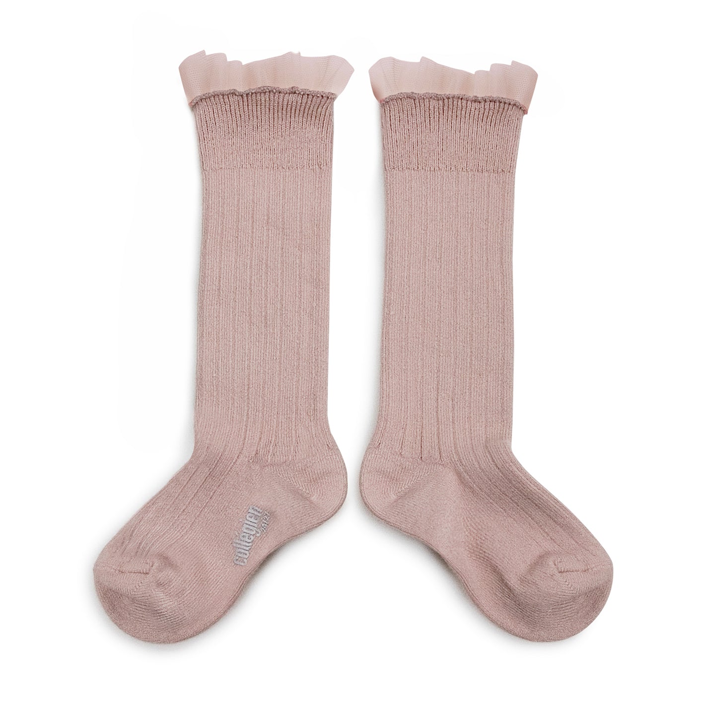 MIKA & MILO Manon Tulle Frill Ribbed Knee-high Socks - - organic cotton cashmere