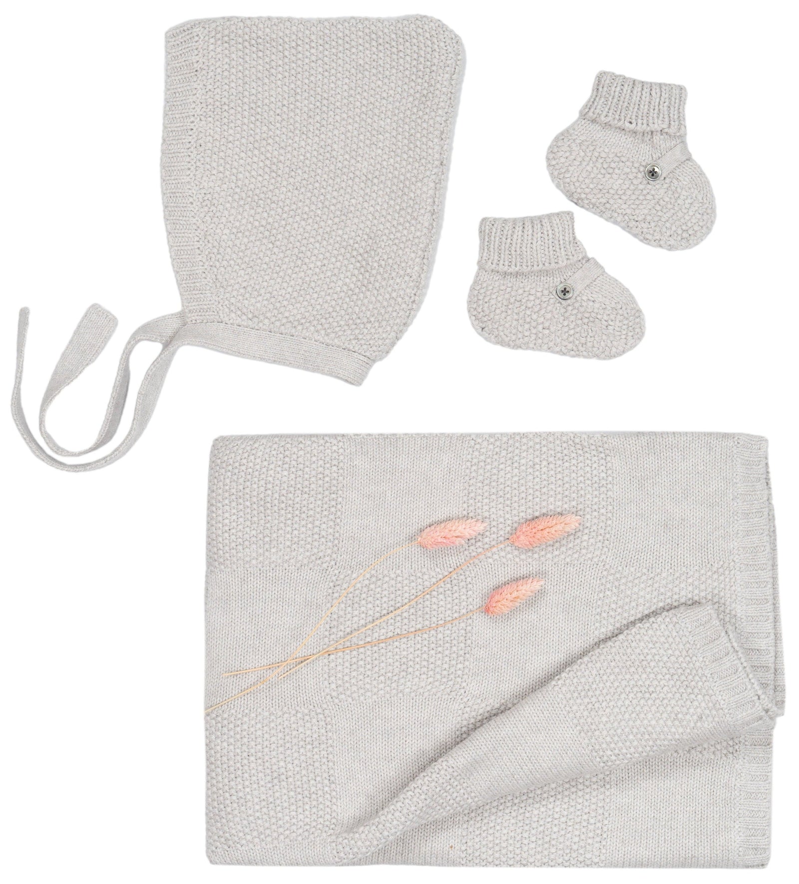 MIKA & MILO Moss Stitch Checked Blanket | Grey - - organic cotton cashmere