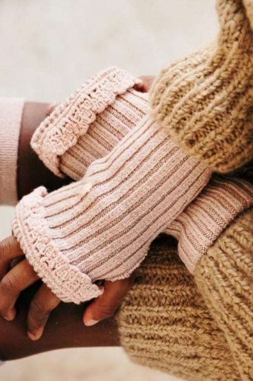 MIKA & MILO Mady Ribbed Merino Wool Mittens with Lace Frill - - organic cotton cashmere