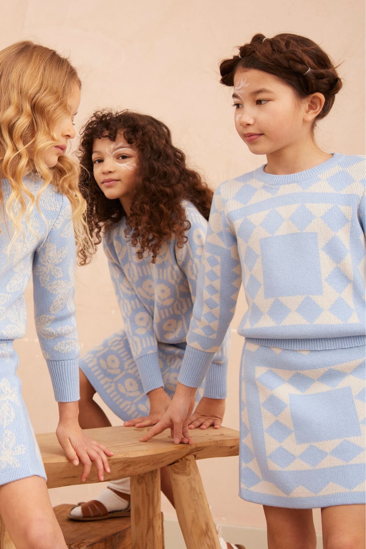 MIKA & MILO Aztec Pencil Skirt | Sky - - organic cotton cashmere