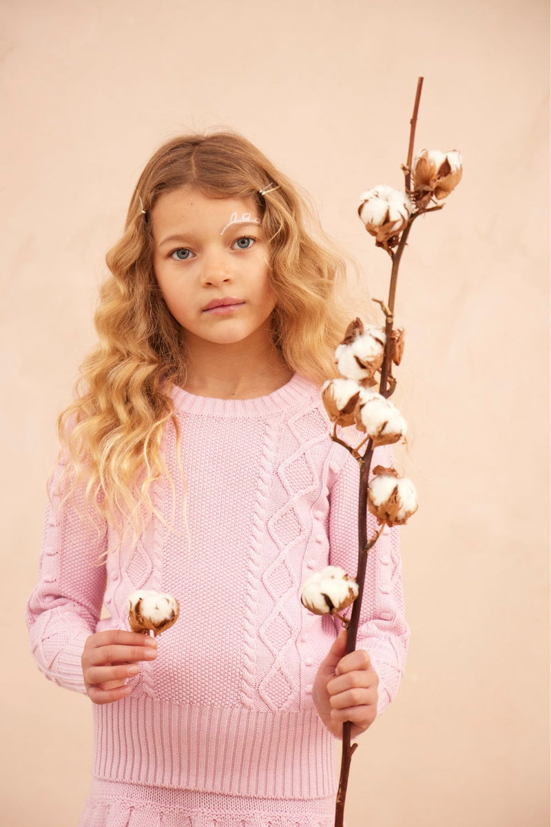 MIKA & MILO Cable Popcorn Jumper | Bubble Gum - - organic cotton cashmere