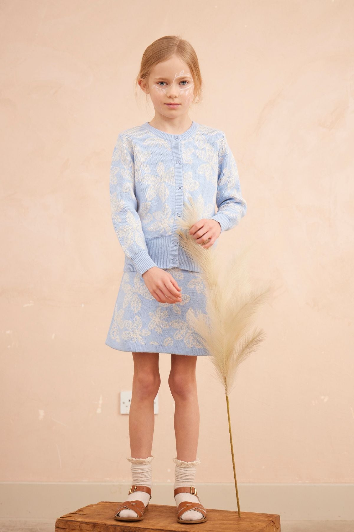MIKA & MILO Chestnut Leaves Cardigan | Sky - - organic cotton cashmere