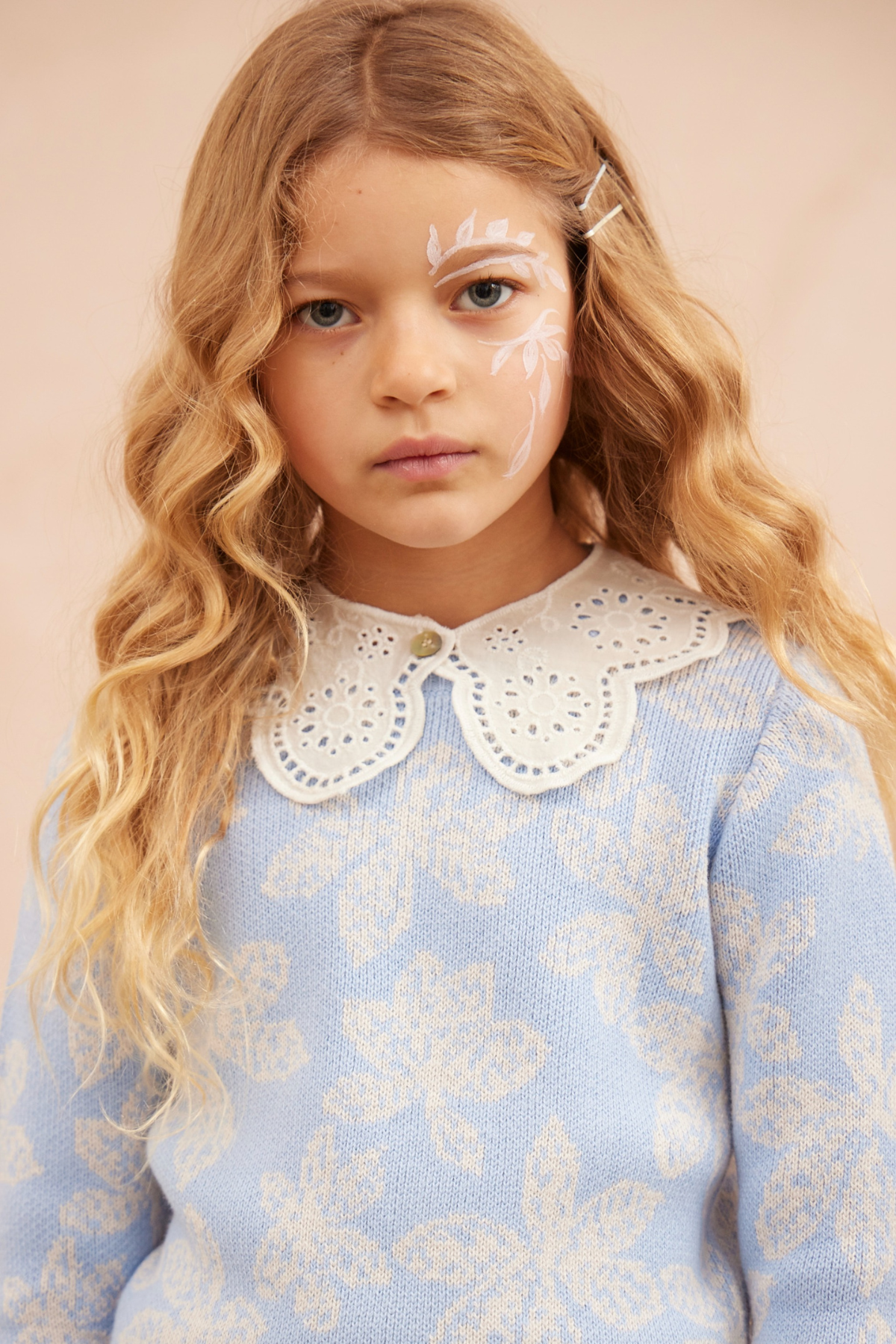 MIKA & MILO Chestnut Leaves Jumper | Sky - - organic cotton cashmere