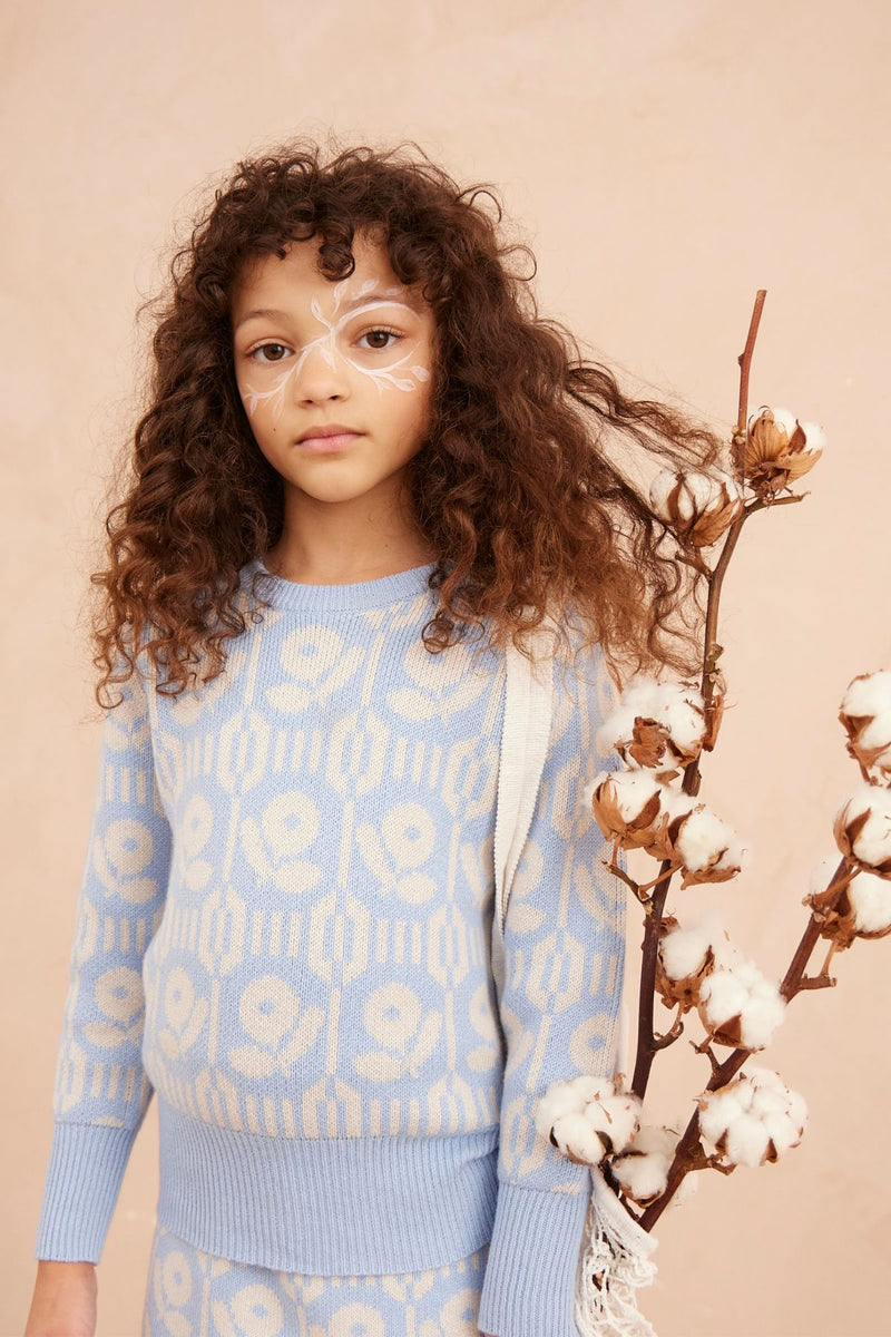 MIKA & MILO Flower Power Jumper | Sky - - organic cotton cashmere