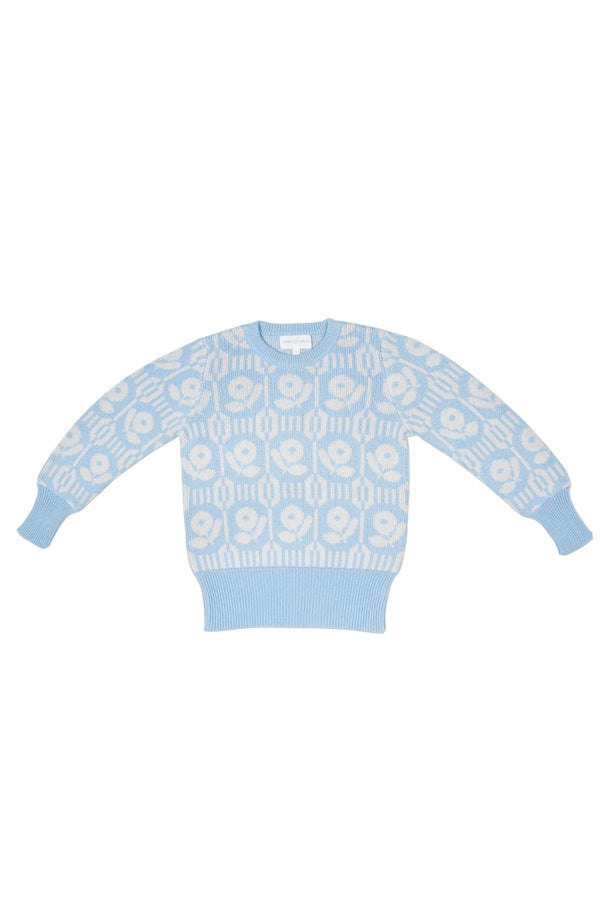 MIKA & MILO Flower Power Jumper | Sky - - organic cotton cashmere