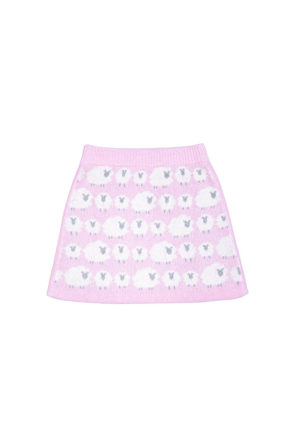 Bubble gum pink Little Bo Peep set folded on linen, showing the jumper and matching pencil skirt from MIKA & MILO