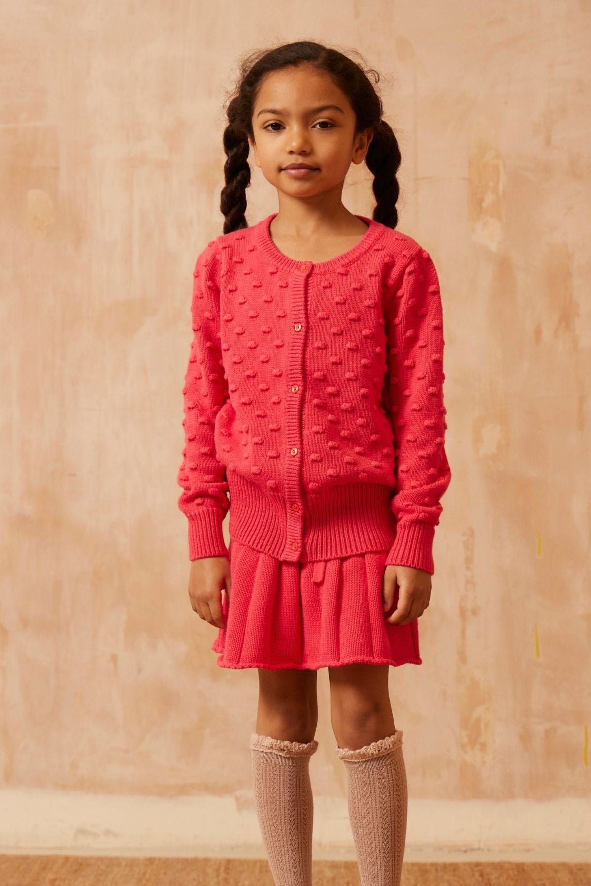 MIKA & MILO Popcorn Knit Cardigan | Raspberry - - organic cotton cashmere