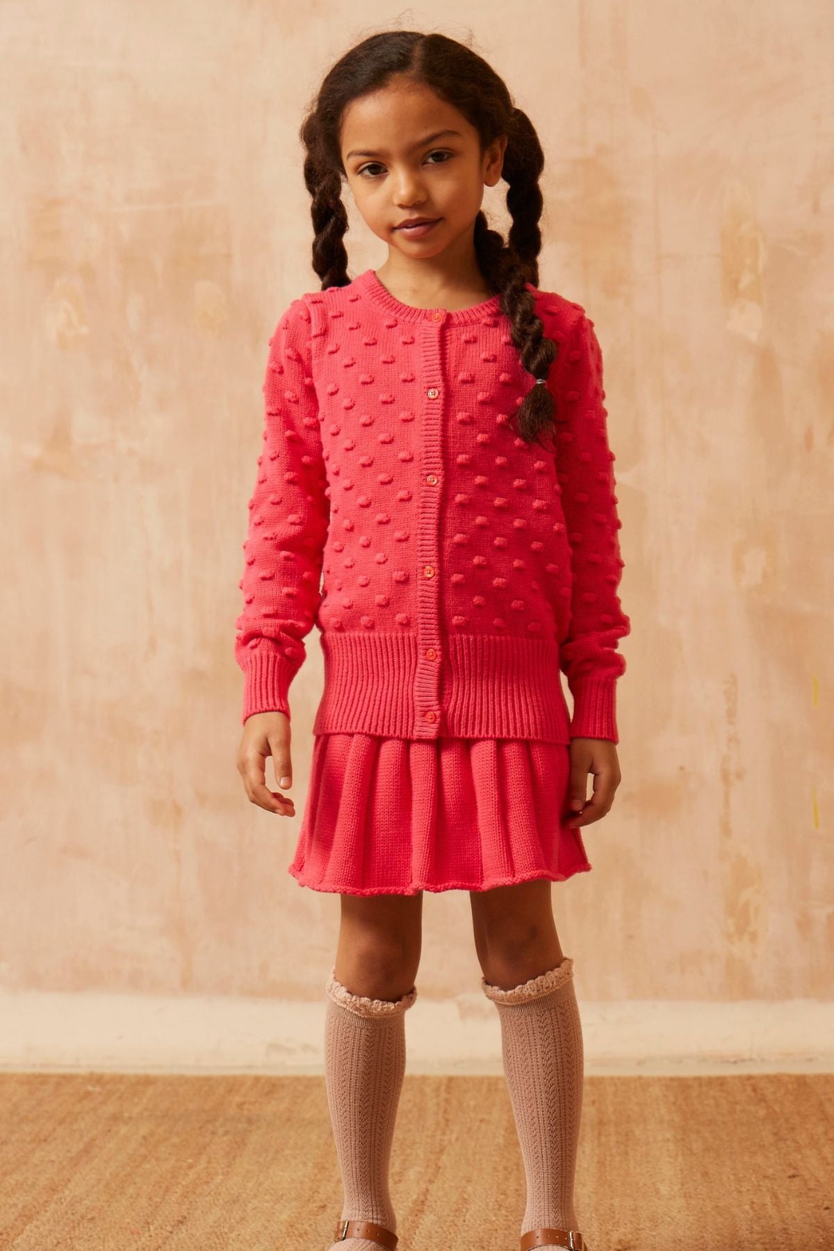 MIKA & MILO Popcorn Knit Cardigan | Raspberry - - organic cotton cashmere