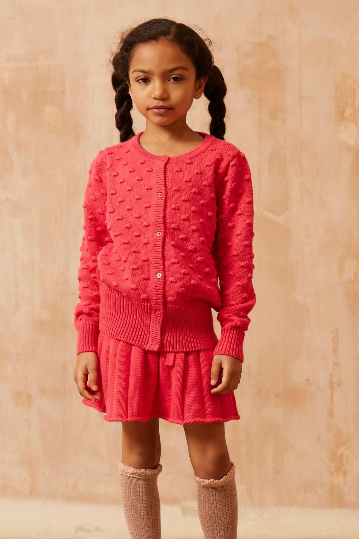 MIKA & MILO Popcorn Knit Cardigan | Raspberry - - organic cotton cashmere