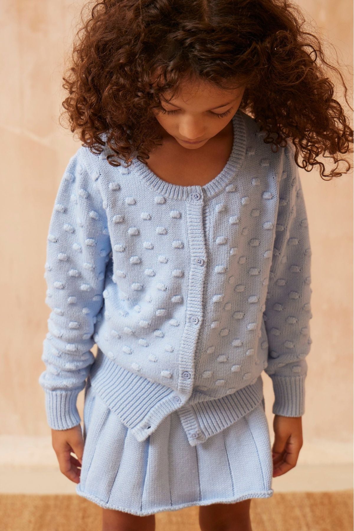 MIKA & MILO Popcorn Knit Cardigan | Sky - - organic cotton cashmere