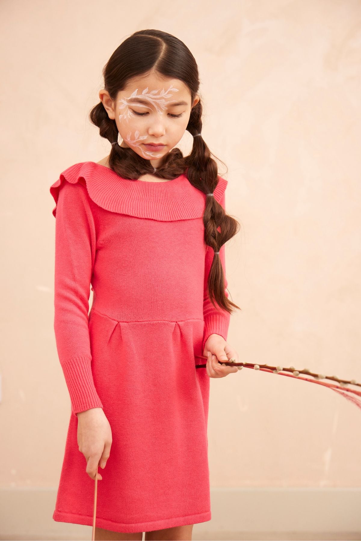 MIKA & MILO Ruffled V Dress | Raspberry - - organic cotton cashmere