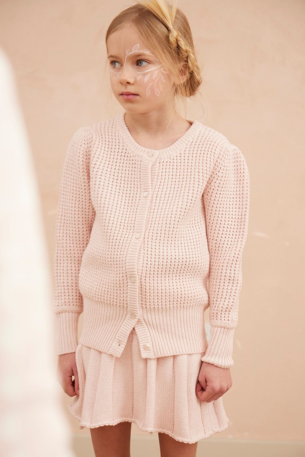 MIKA & MILO Waffle Knit Cardigan | Blush - - organic cotton cashmere