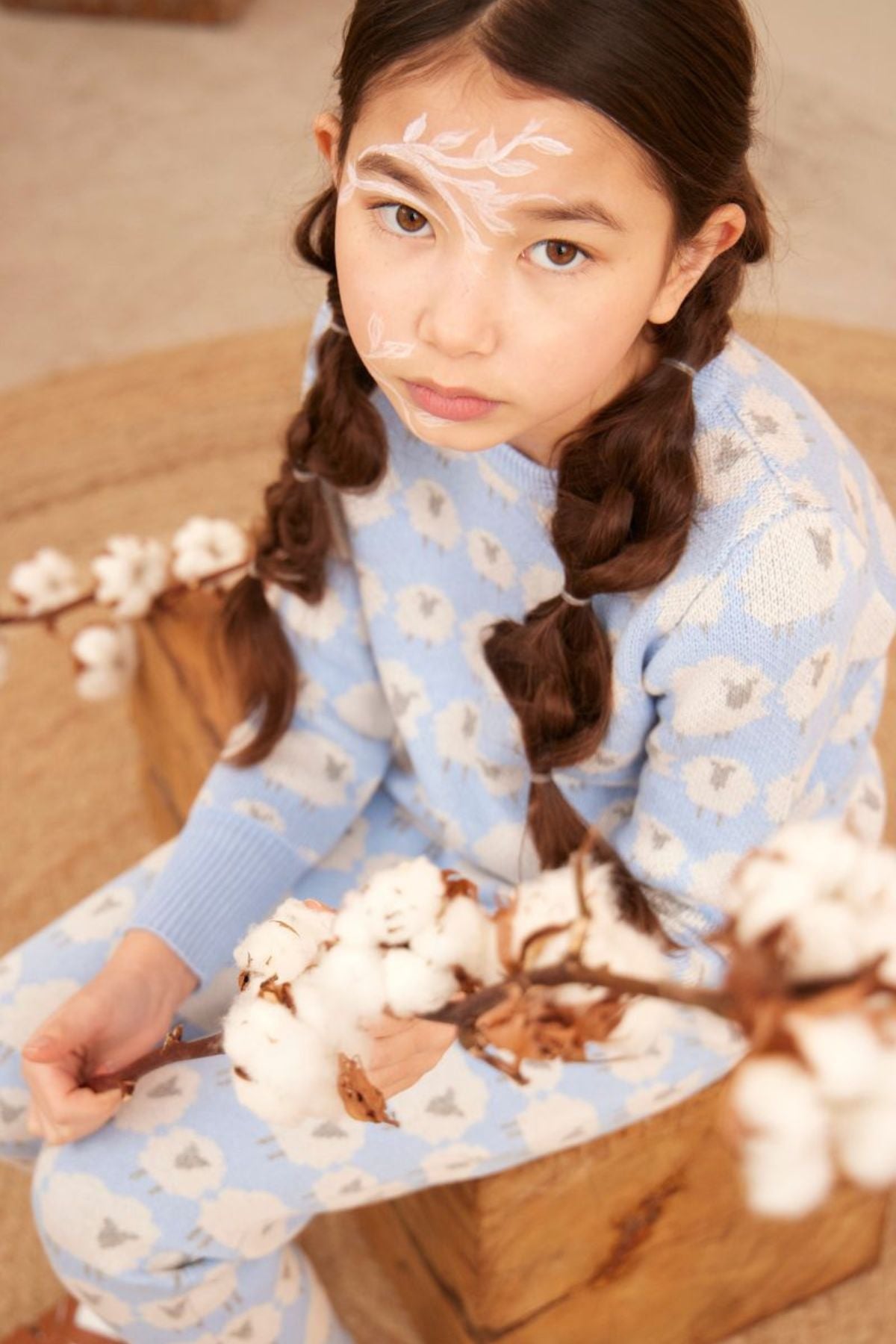 Sky blue Little Bo Peep Jumper from MIKA & MILO, jacquard sheep knit in organic cotton and cashmere
