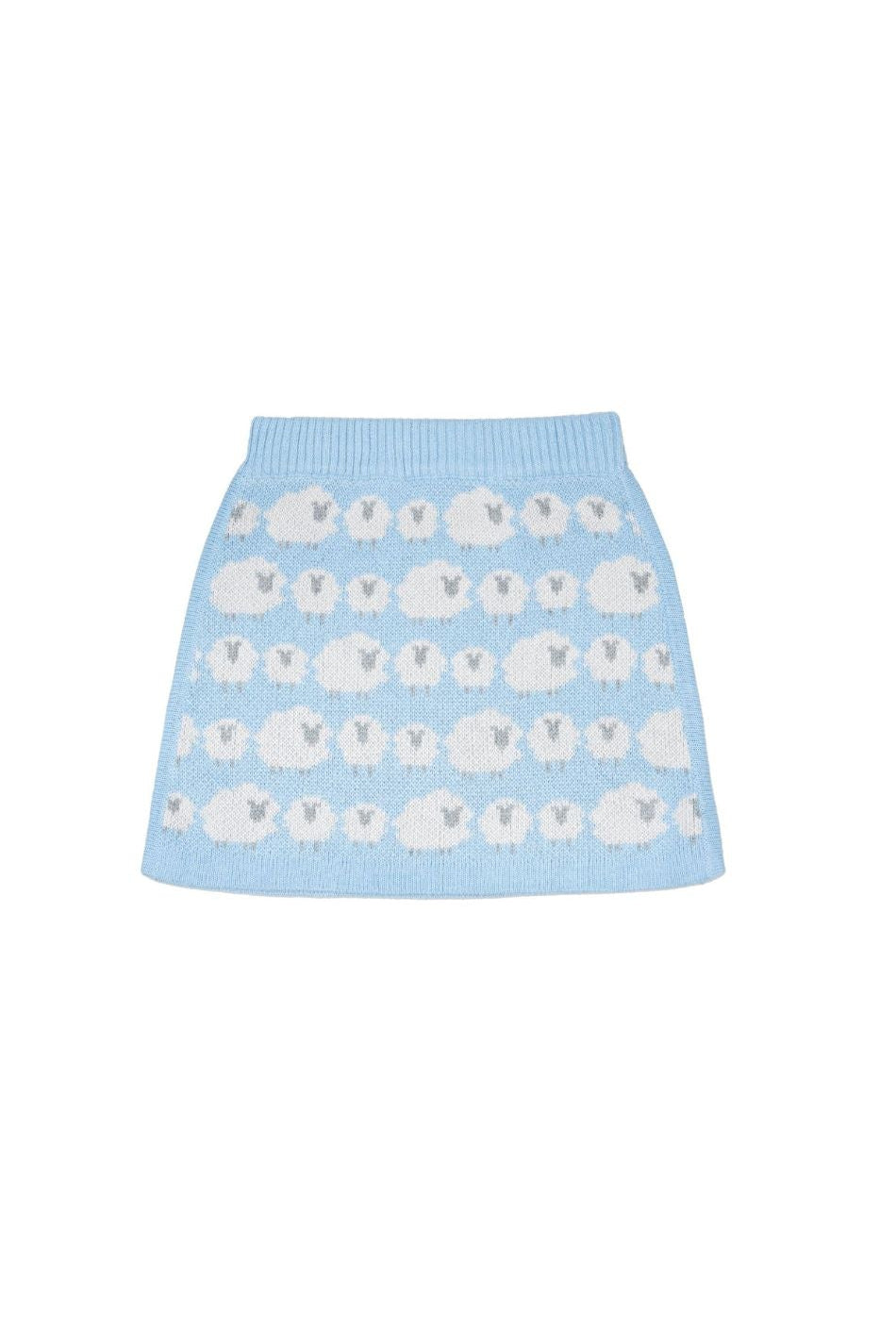 Sky blue Little Bo Peep Pencil Skirt from MIKA & MILO, jacquard sheep knit in organic cotton and cashmere