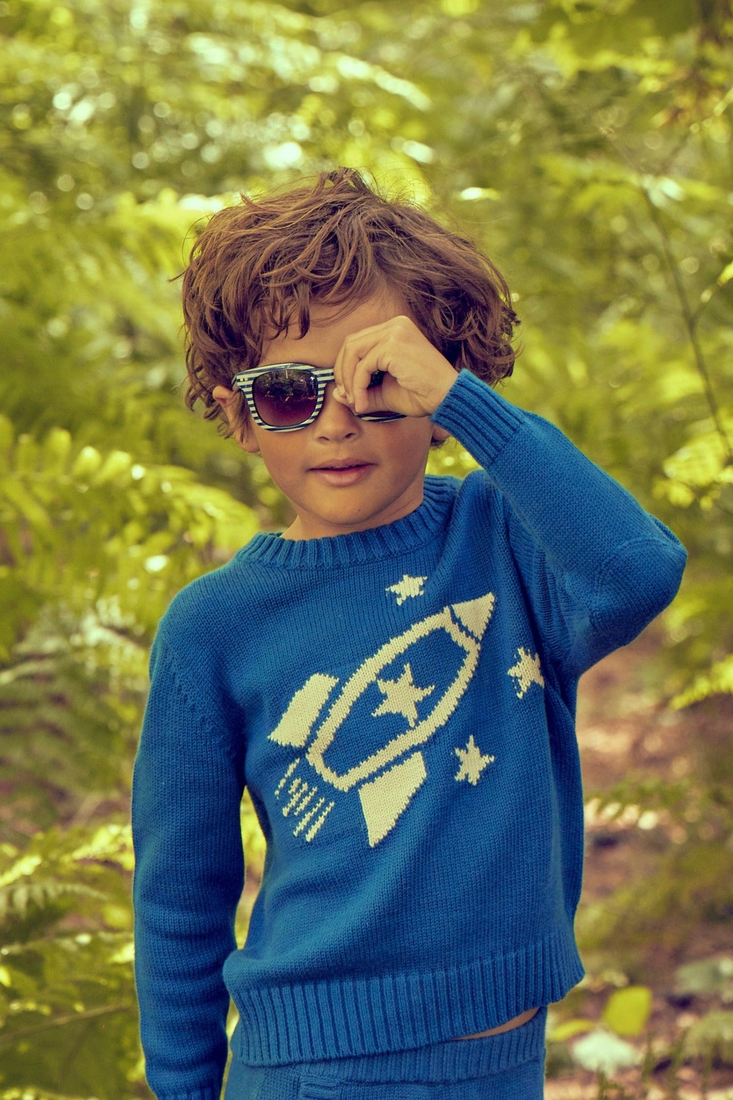 MIKA & MILO Rocket Space Jumper | Cobalt - - organic cotton cashmere