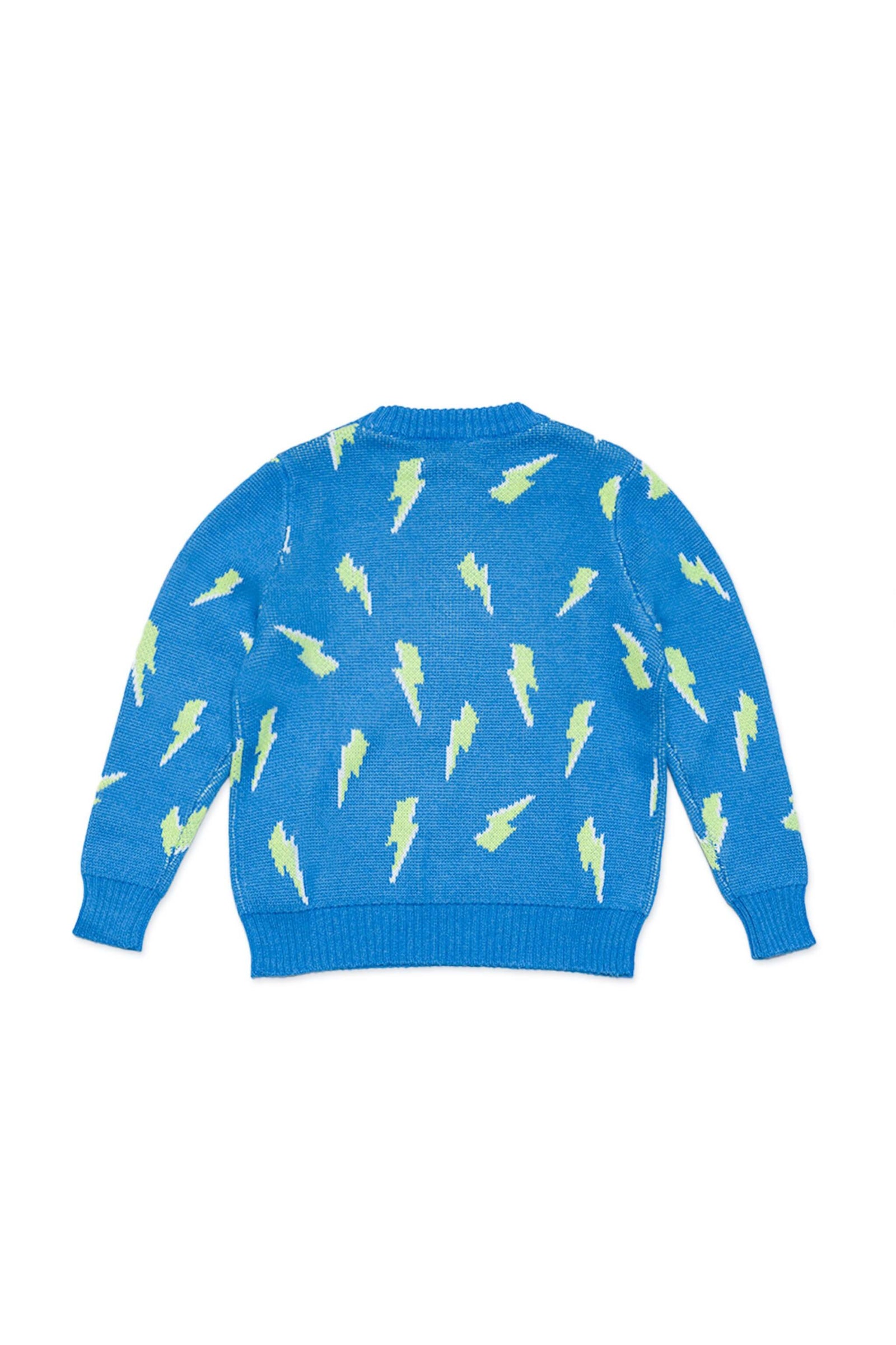 Boy wearing the MIKA & MILO Bolt Storm Jumper in hussar blue