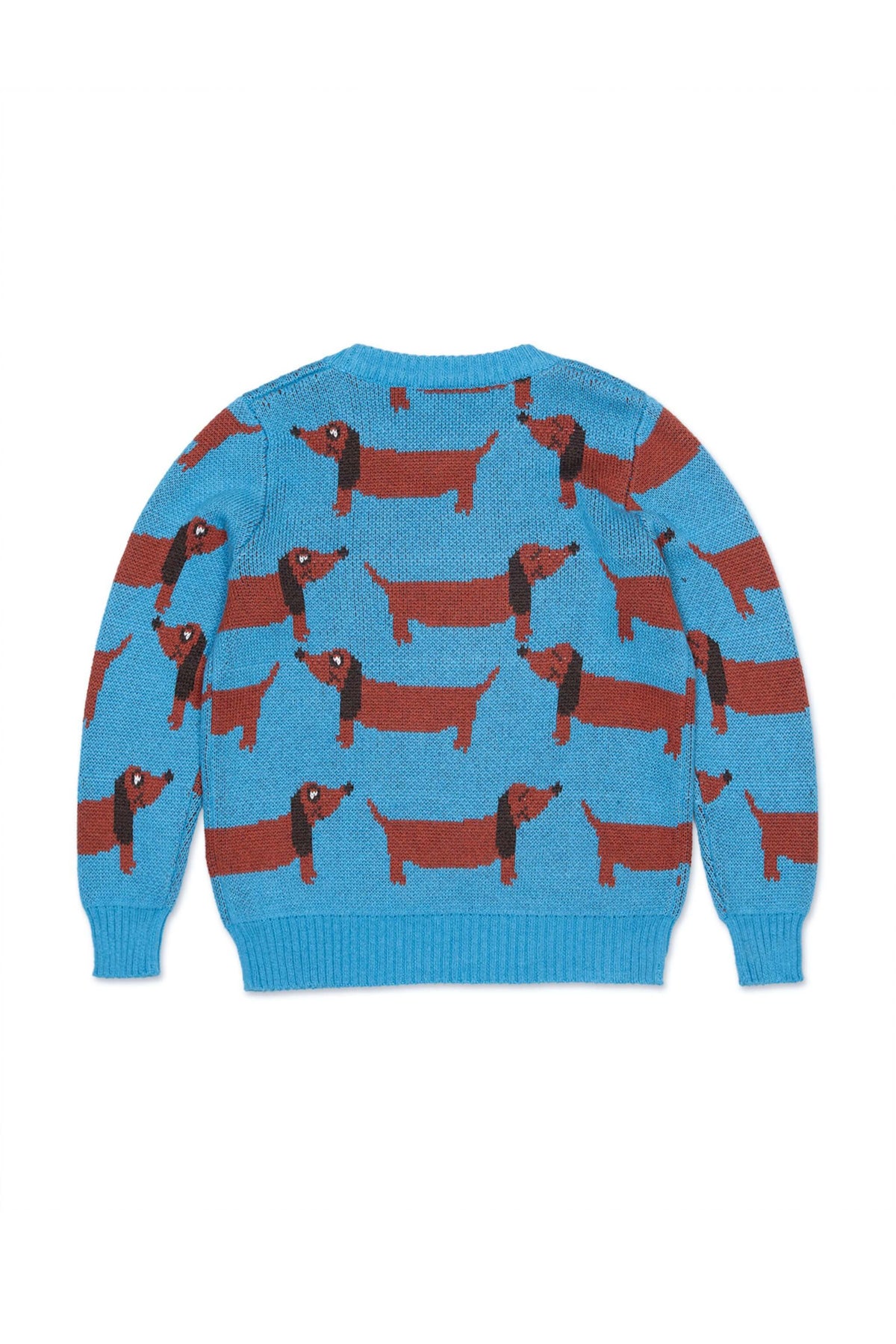 Back view of the Dachshund Jumper in Iceland blue