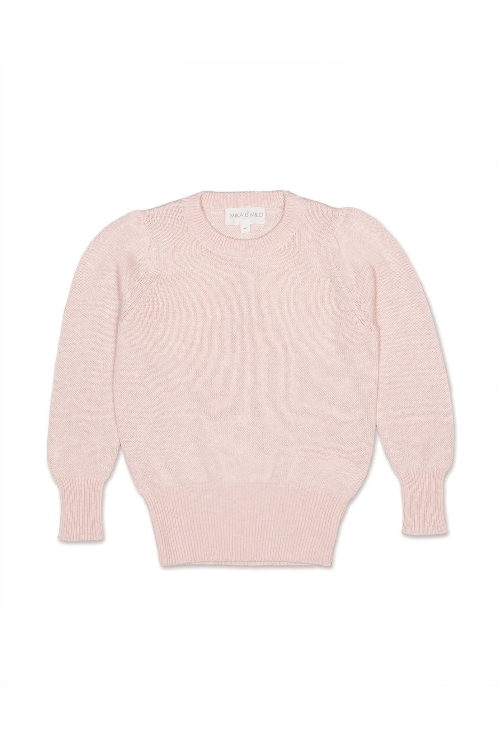 Girl wearing the MIKA & MILO Angel Wings Jumper in blush pink