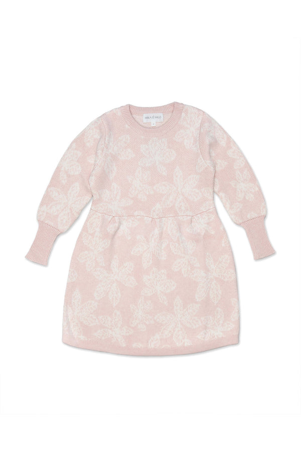 Kleid mit Kastanienblattmuster | Rosé