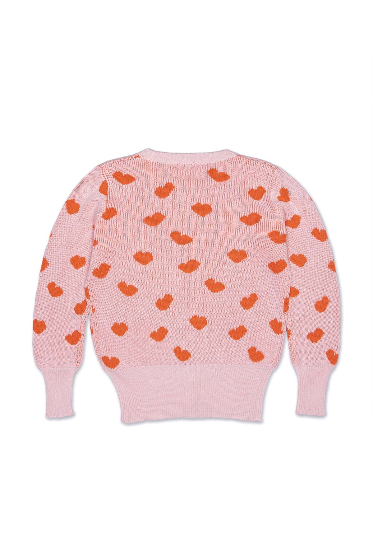 Back view of the Love Hearts Jumper in rose pink