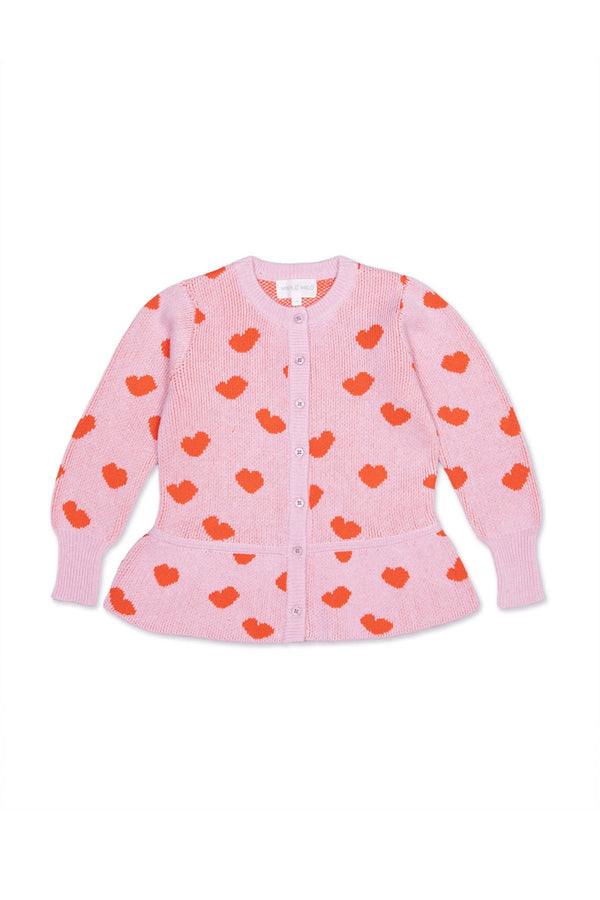 Love Hearts Peplum Cardigan | Bubble Gum